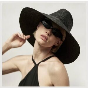 Janessa Leone Black Woven Hat